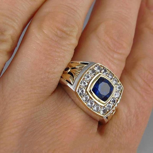 Luxury Engagement/Wedding Blue Stone Vintage Gold Ring for Women, VIP345 - Picture 6 of 10